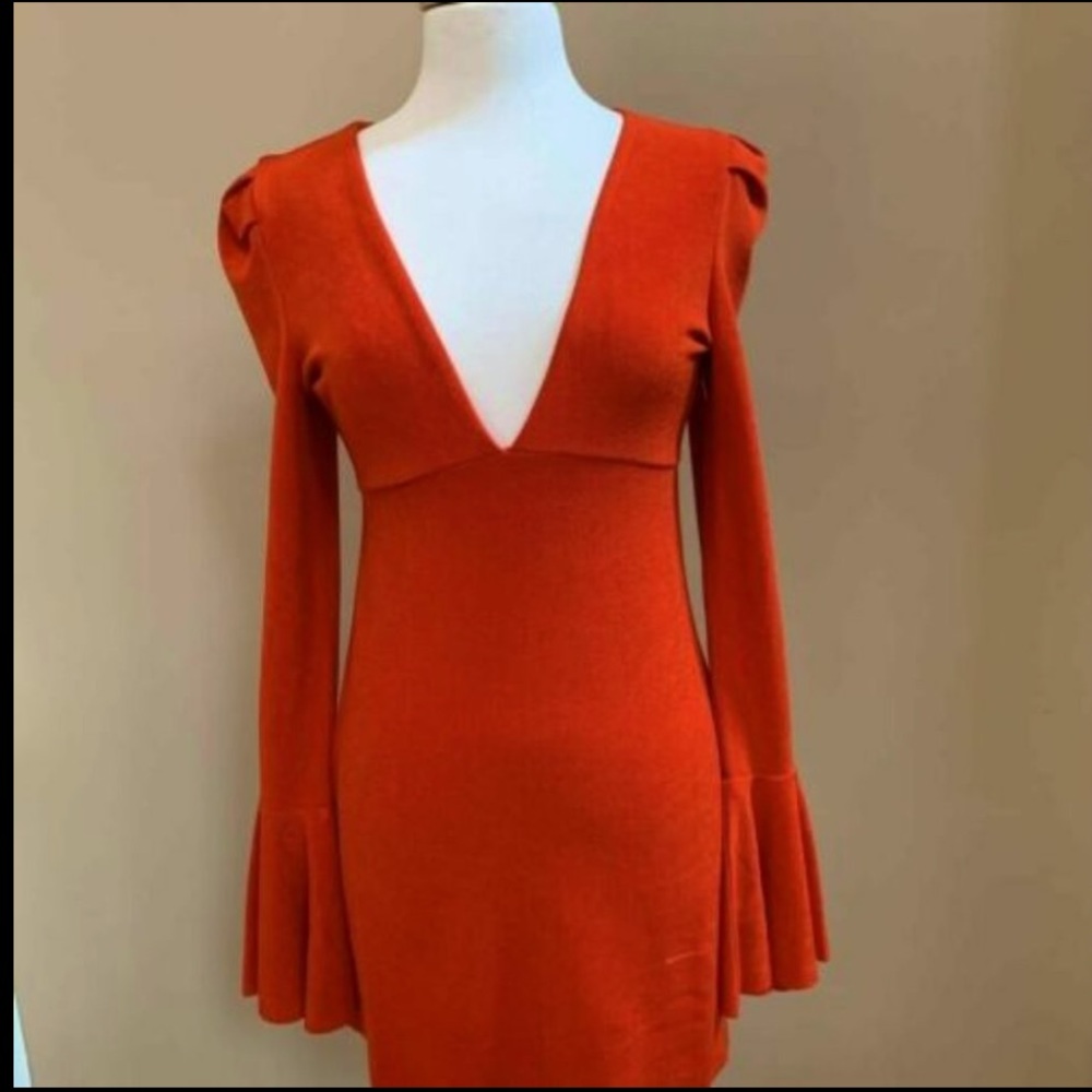 Deep V Red/Orange fitted dress